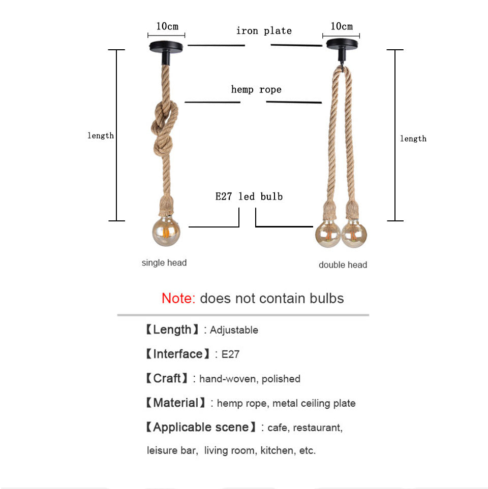 Industrial E27 Vintage Hemp Rope Pendant Lights Attic Personality Indoor Lightings for Loft/Living Room/Bar Pendant Chandelier