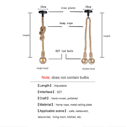 Industrial E27 Vintage Hemp Rope Pendant Lights Attic Personality Indoor Lightings for Loft/Living Room/Bar Pendant Chandelier