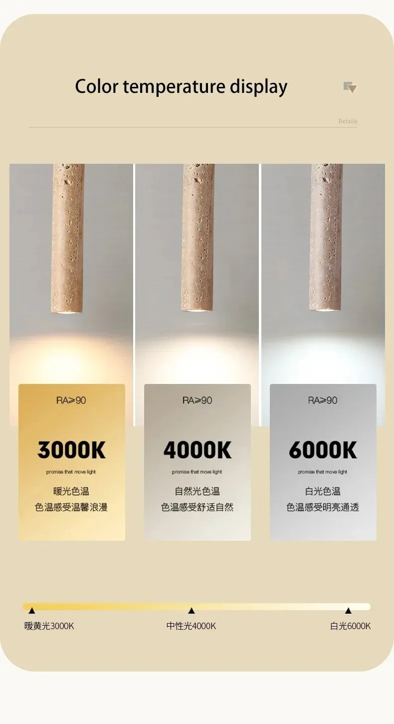 Led Pendant Lamp Long Tube Wood Ceiling Lamp Japan Style Quiet Wind Bedroom Bedside Chandelier Retro Modern travertine  lighting