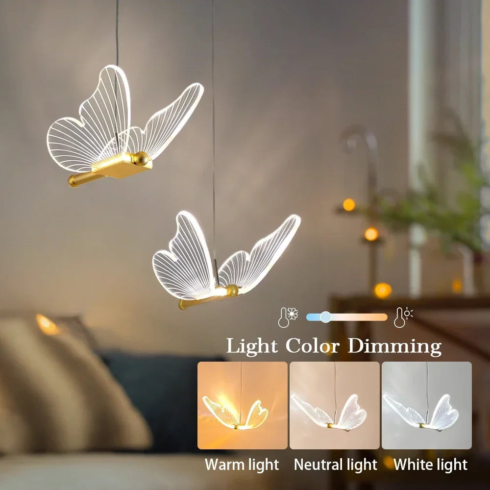 LED Modern Butterfly Pendant Light Ceiling Pendant Light, Bedside Indoor Living Room Dining Room Kitchen Decoration Lighting