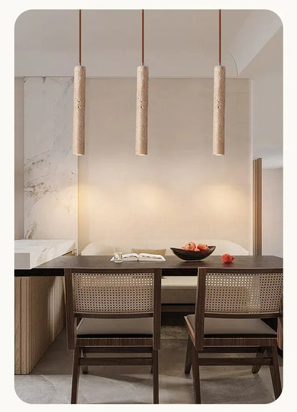 Led Pendant Lamp Long Tube Wood Ceiling Lamp Japan Style Quiet Wind Bedroom Bedside Chandelier Retro Modern travertine  lighting