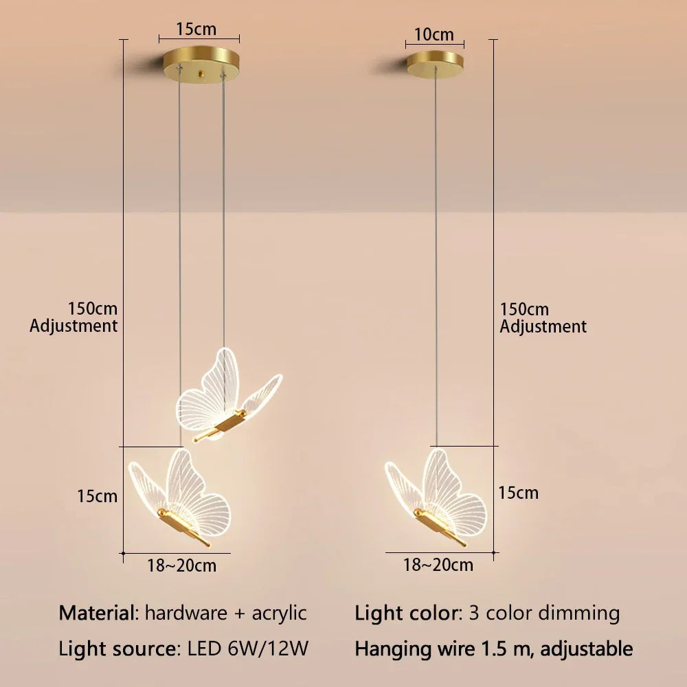 LED Modern Butterfly Pendant Light Ceiling Pendant Light, Bedside Indoor Living Room Dining Room Kitchen Decoration Lighting