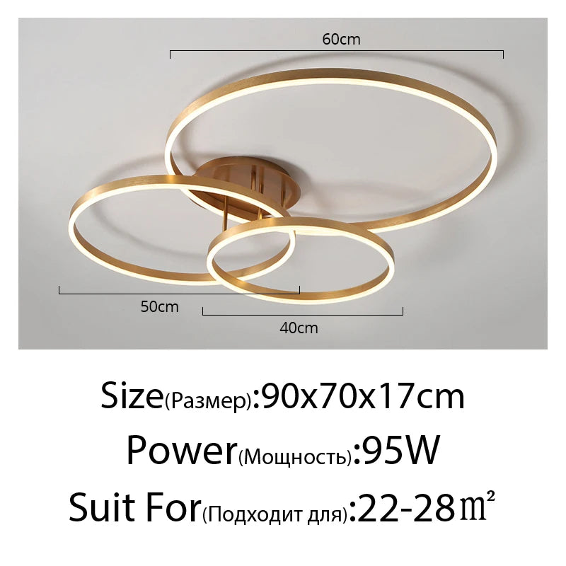 Black Led Chandeliers 3 Circle Bedroom Metal Living Dining Room Nordic Lighting Chandelier Brown Glossy Lamp Home Indoor Lamps