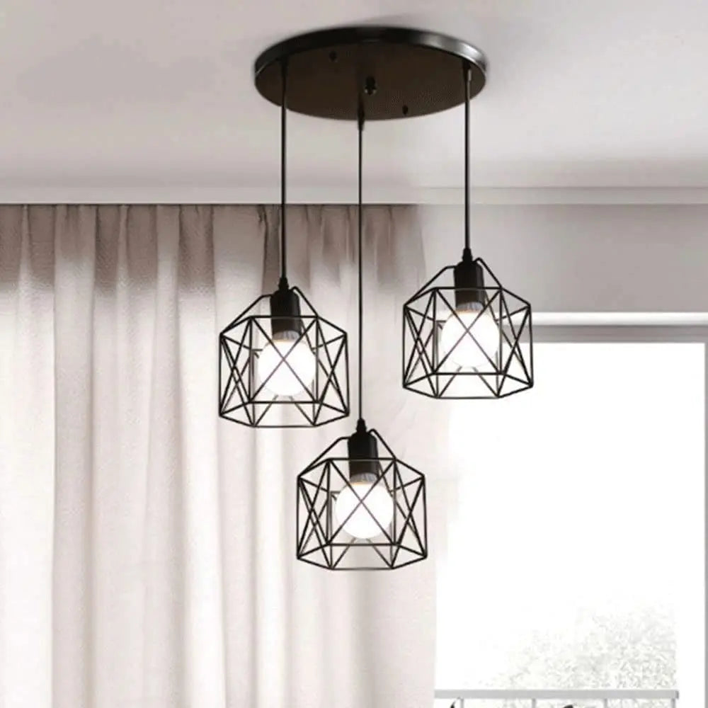 Vintage Pendant Lamp 3 head  Hanging Lamp Ceiling Chandelier Metal Shade E27 Black, suitable for living room, dining room
