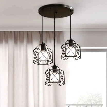 Vintage Pendant Lamp 3 head  Hanging Lamp Ceiling Chandelier Metal Shade E27 Black, suitable for living room, dining room