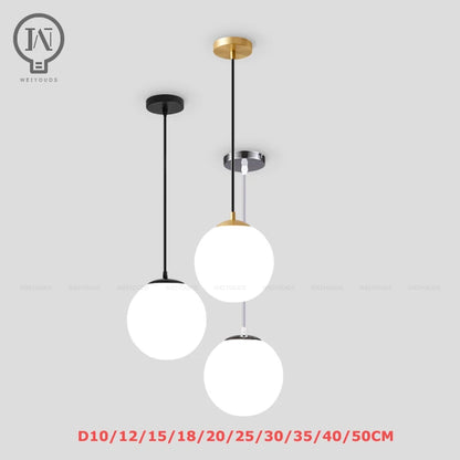 White circular glass ball pendant light, bar restaurant shop decorative light, study room bedroom light, bar desk lamp