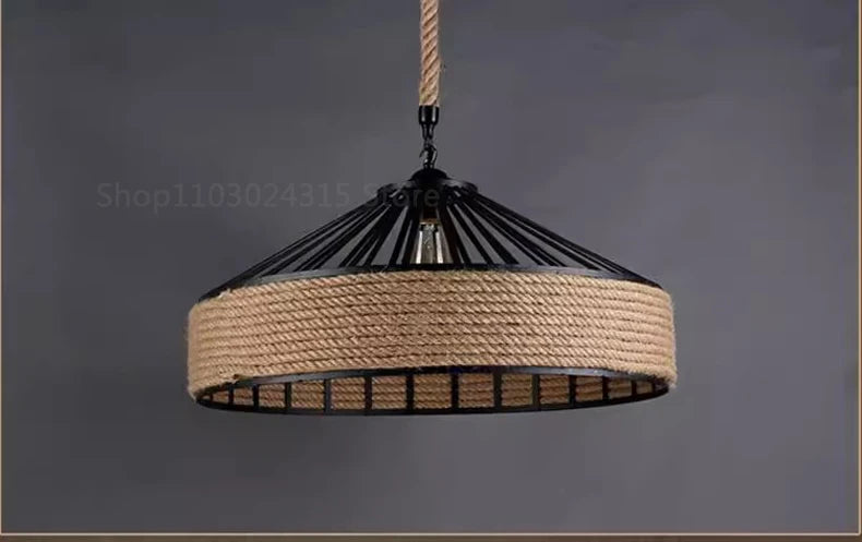 Classical Hemp Rope Pendant Hanging Lamp Lustre for Ceiling Chandelier Classic Retro Antique Industrial Iron Dining Room Light