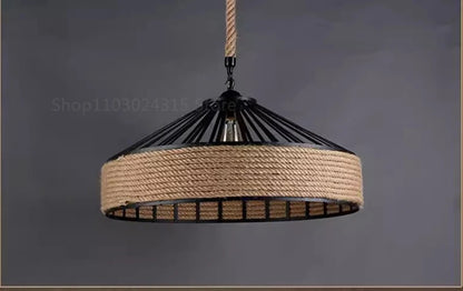 Classical Hemp Rope Pendant Hanging Lamp Lustre for Ceiling Chandelier Classic Retro Antique Industrial Iron Dining Room Light