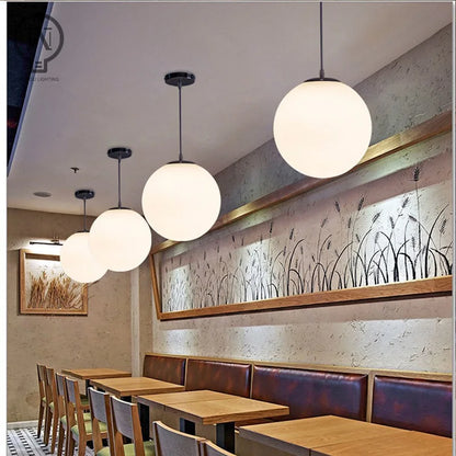 White circular glass ball pendant light, bar restaurant shop decorative light, study room bedroom light, bar desk lamp