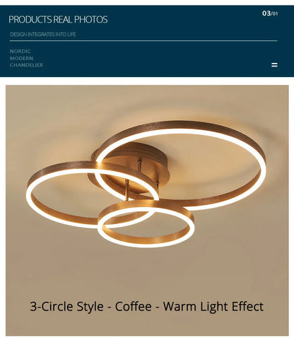 Black Led Chandeliers 3 Circle Bedroom Metal Living Dining Room Nordic Lighting Chandelier Brown Glossy Lamp Home Indoor Lamps