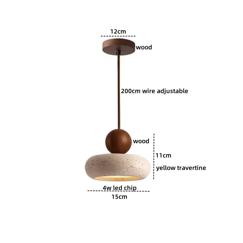 LUMA Cave Stone Pendant Light LED Yellow Travertine Hanging Lamp for Kitchen Island Restaurant Bedroom Livingroom Chandelier