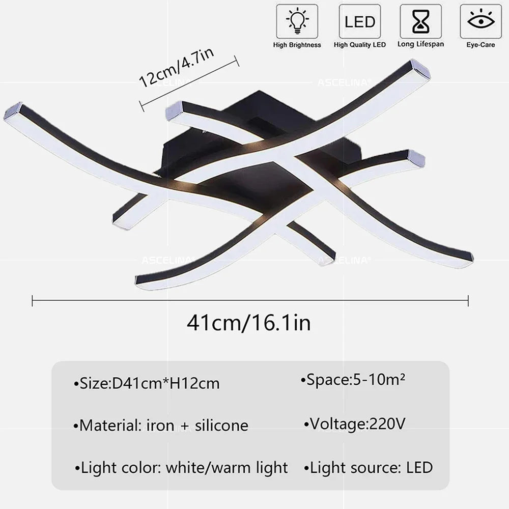 Modern LED Ceiling Light Long Wave Lamp Living Room Bedroom Study Corridor Aisle Entrance Balcony Home Decoration Lustre