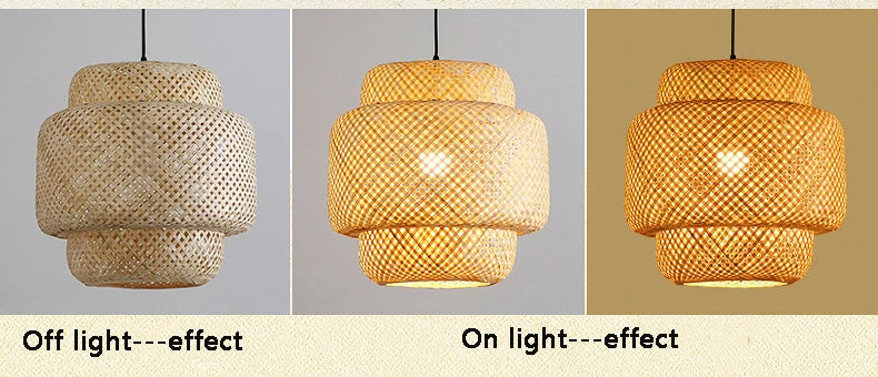 Bamboo Lantern 30cm Pendant Lamp Natural Rattan Wicker E27 LED Chandeliers Hand-Woven Lampshades Lighting Fixture Hanging Light