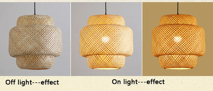 Bamboo Lantern 30cm Pendant Lamp Natural Rattan Wicker E27 LED Chandeliers Hand-Woven Lampshades Lighting Fixture Hanging Light
