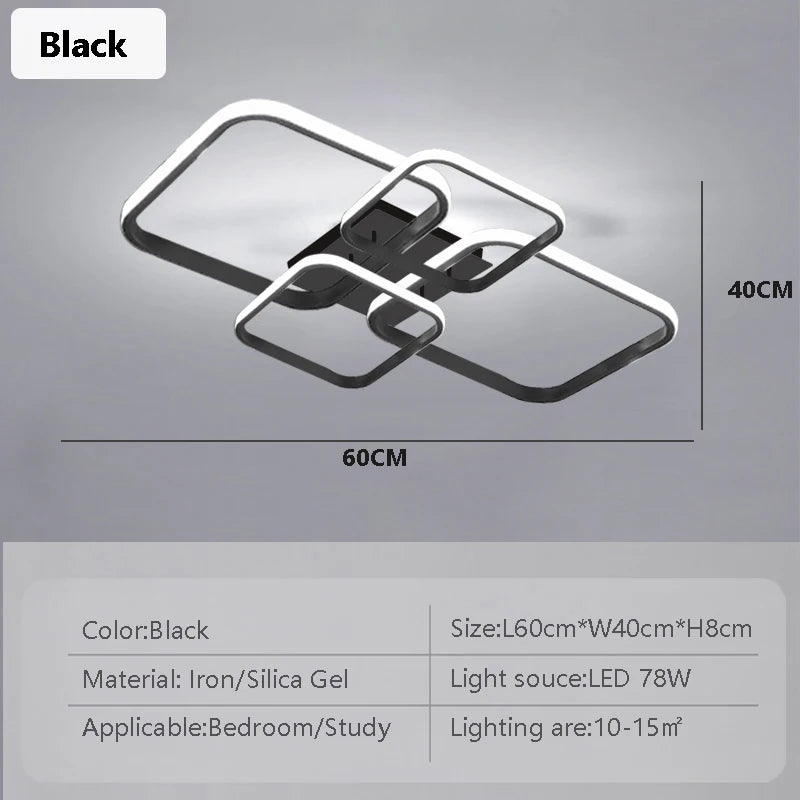 Modern LED Ceiling Lights Square 4 Heads Black And White Decorative Lamps For Bedroom Living Room Study Dining Room Home Fixture