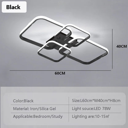 Modern LED Ceiling Lights Square 4 Heads Black And White Decorative Lamps For Bedroom Living Room Study Dining Room Home Fixture