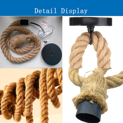 Industrial E27 Vintage Hemp Rope Pendant Lights Attic Personality Indoor Lightings for Loft/Living Room/Bar Pendant Chandelier