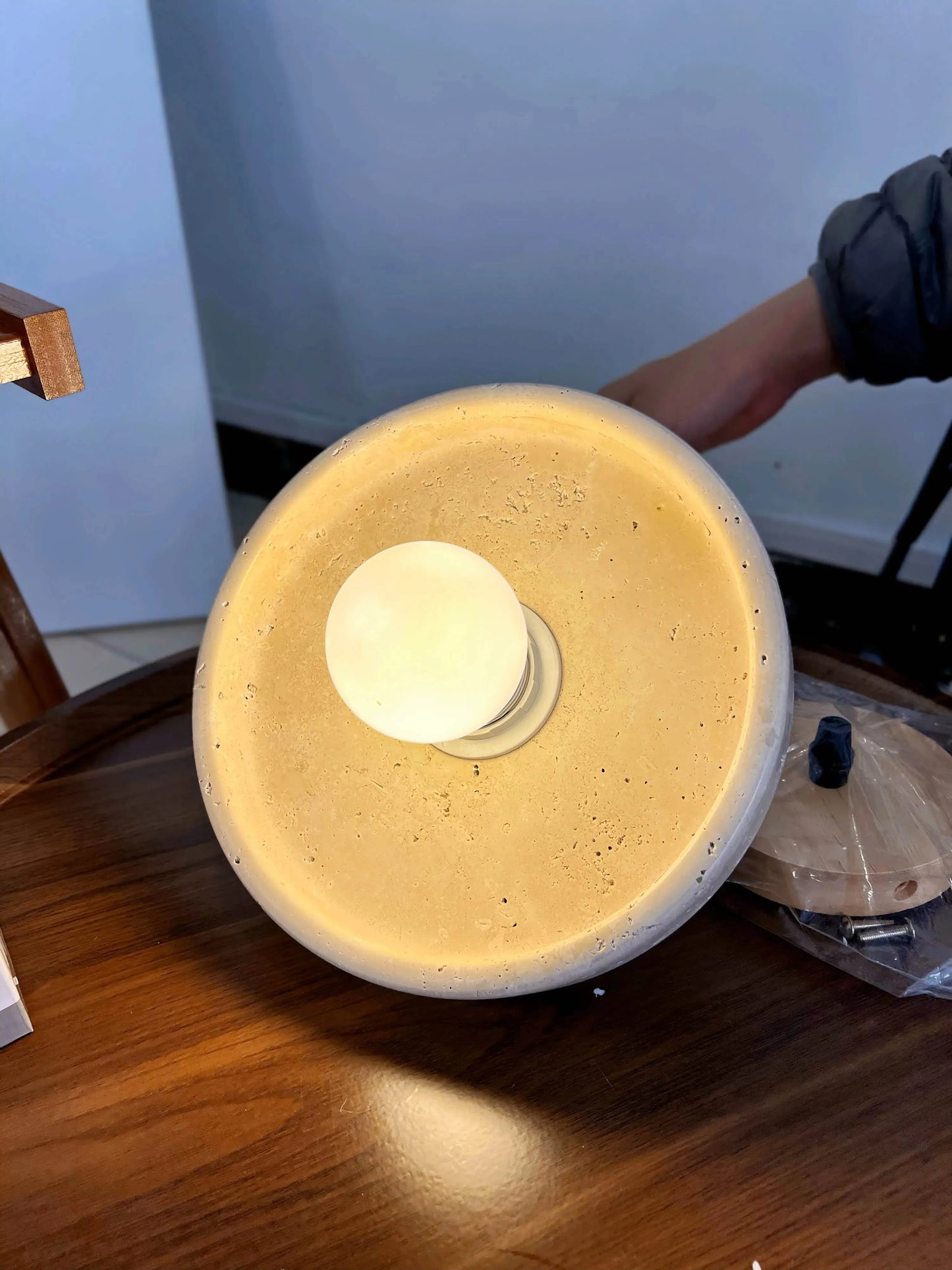 LUMA Cave Stone Pendant Light LED Yellow Travertine Hanging Lamp for Kitchen Island Restaurant Bedroom Livingroom Chandelier