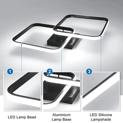 LED Ceiling Light Living Room Design,42W 4700LM Square Acrylic Ceiling Lamp,Black Modern Aluminum Ceiling Light Fixture