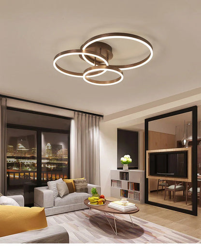 Black Led Chandeliers 3 Circle Bedroom Metal Living Dining Room Nordic Lighting Chandelier Brown Glossy Lamp Home Indoor Lamps
