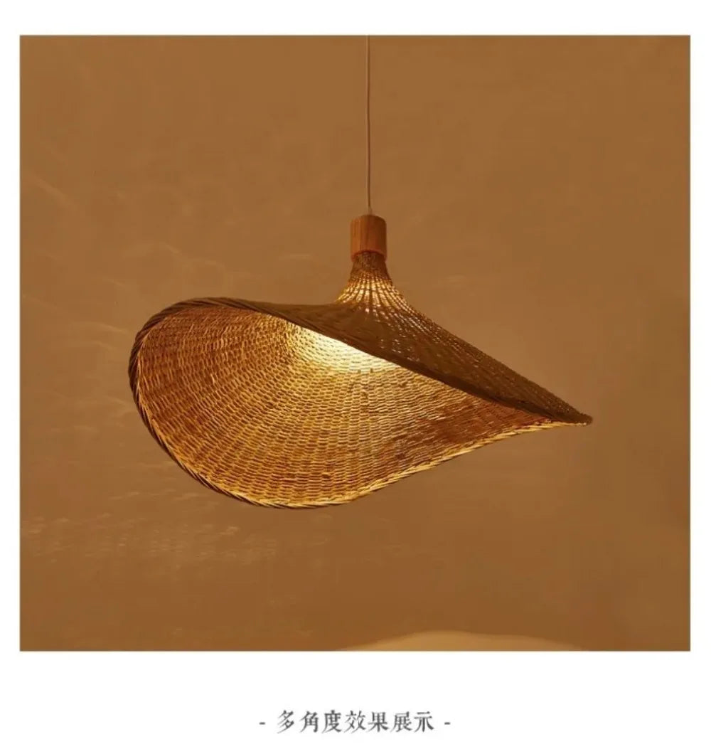 Pendant Light Rattan Hanging Lights Cord Bamboo Hanging Lamp Dimmable Basket Lamp Shade,Hemp Rope Plug in Ceiling Light Fixture