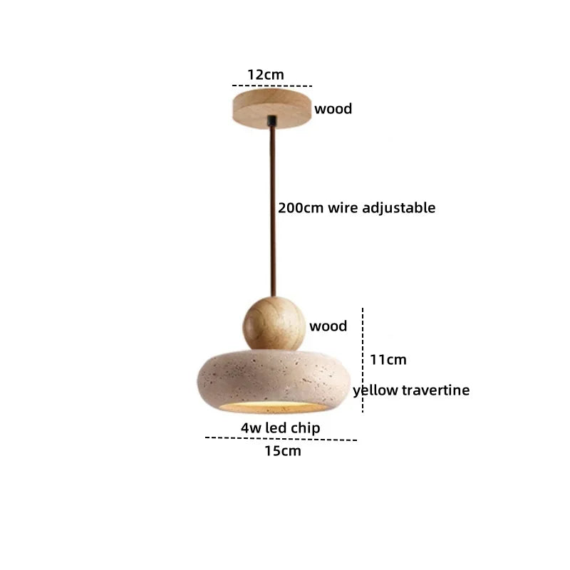 LUMA Cave Stone Pendant Light LED Yellow Travertine Hanging Lamp for Kitchen Island Restaurant Bedroom Livingroom Chandelier