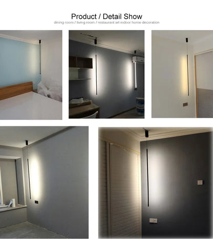 Modern Led Pendant Lights For Bedroom Reading Hanging Lamp Bedside Living Room Bar Coffee Fixtures Decor Black Long Chandelier