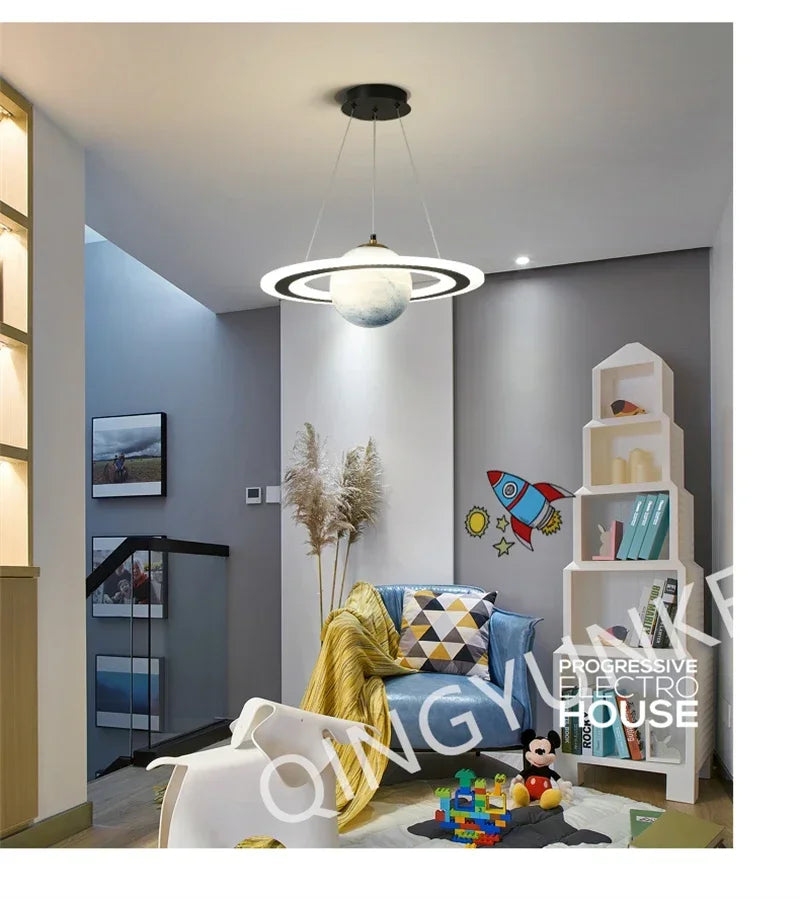 Acrylic Planet Pendant Lamp for Living  Bedroom Kitchen Children Room Space Star Indoor Hanging  E27 Changeable Light