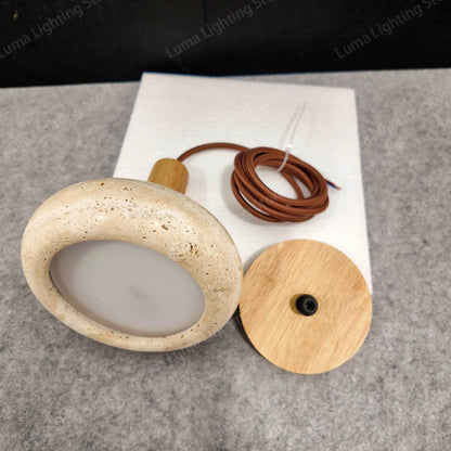 LUMA Cave Stone Pendant Light LED Yellow Travertine Hanging Lamp for Kitchen Island Restaurant Bedroom Livingroom Chandelier