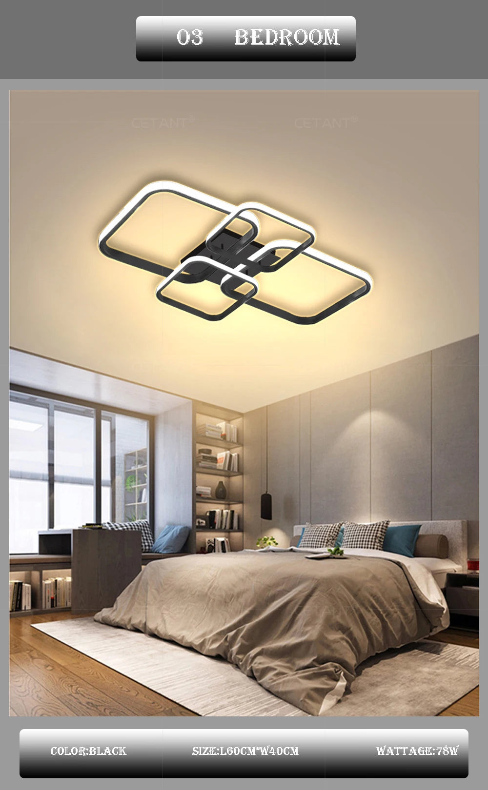 Modern LED Ceiling Lights Square 4 Heads Black And White Decorative Lamps For Bedroom Living Room Study Dining Room Home Fixture