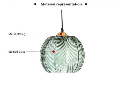 Nordic Glass Pendant Light Green Leaf Pattern Lighting For Living Room Dining Room Hotel Study Bedroom Indoor Decorative Fixture