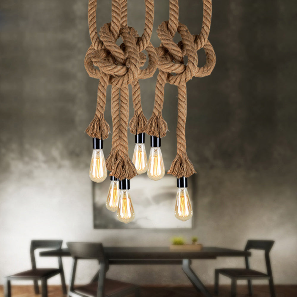 Industrial E27 Vintage Hemp Rope Pendant Lights Attic Personality Indoor Lightings for Loft/Living Room/Bar Pendant Chandelier