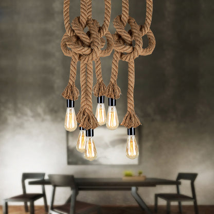 Industrial E27 Vintage Hemp Rope Pendant Lights Attic Personality Indoor Lightings for Loft/Living Room/Bar Pendant Chandelier