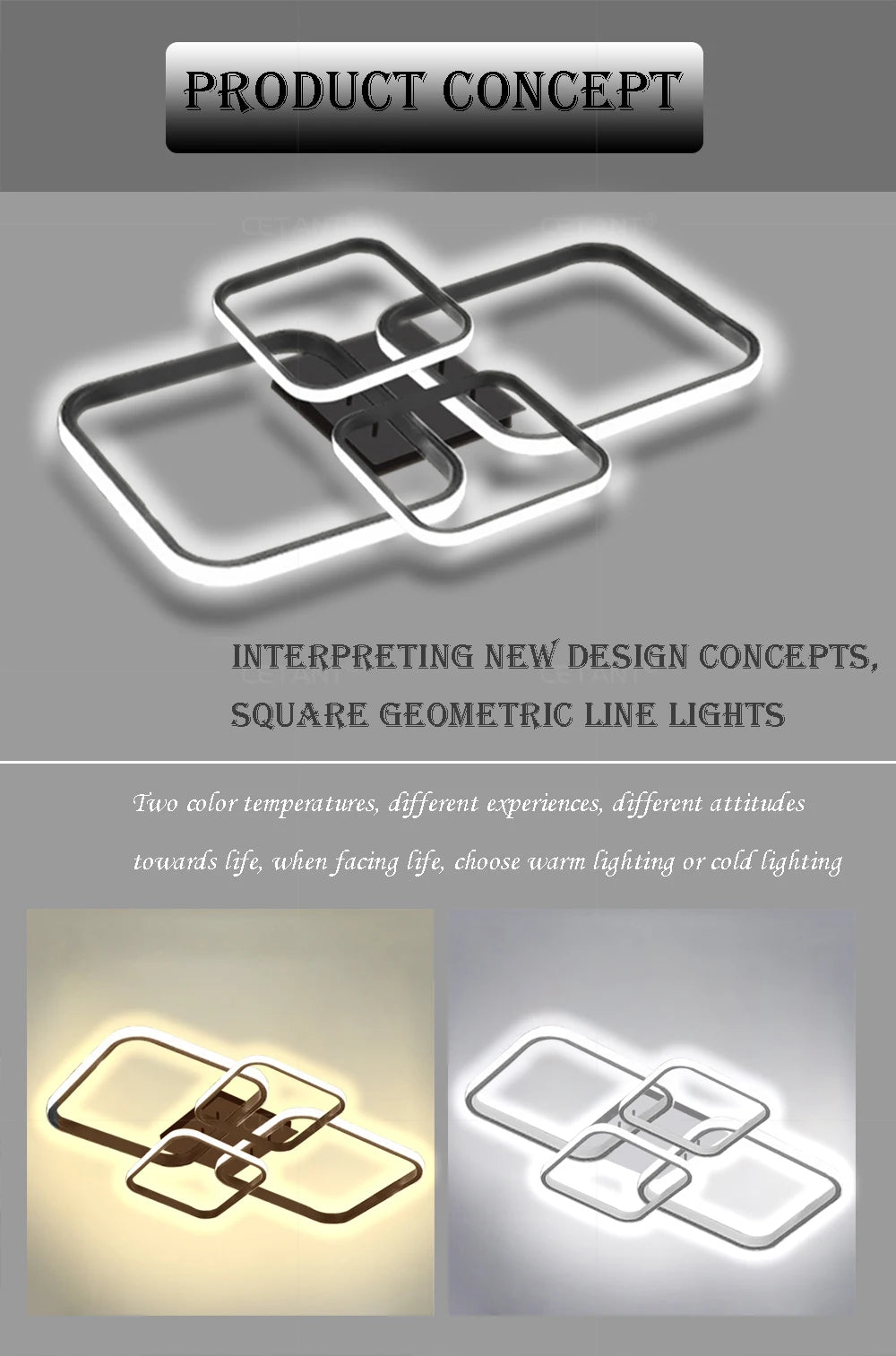 Modern LED Ceiling Lights Square 4 Heads Black And White Decorative Lamps For Bedroom Living Room Study Dining Room Home Fixture