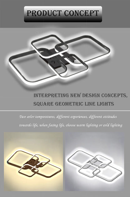 Modern LED Ceiling Lights Square 4 Heads Black And White Decorative Lamps For Bedroom Living Room Study Dining Room Home Fixture