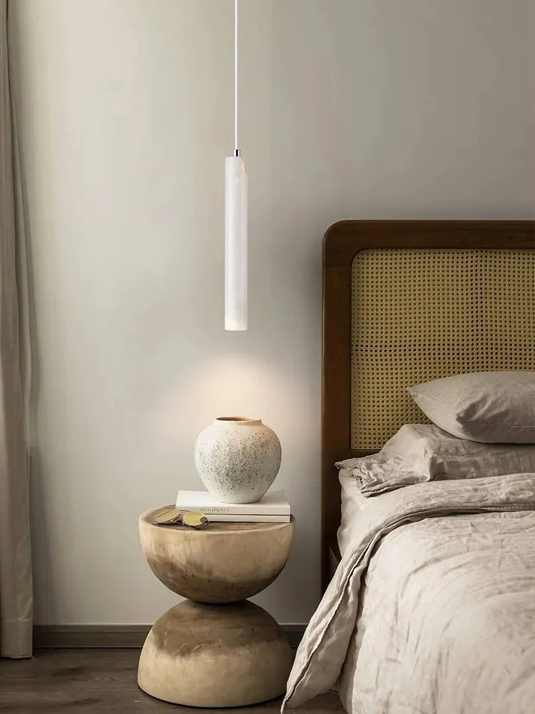 Led Pendant Lamp Long Tube Wood Ceiling Lamp Japan Style Quiet Wind Bedroom Bedside Chandelier Retro Modern travertine  lighting