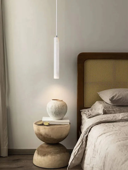 Led Pendant Lamp Long Tube Wood Ceiling Lamp Japan Style Quiet Wind Bedroom Bedside Chandelier Retro Modern travertine  lighting