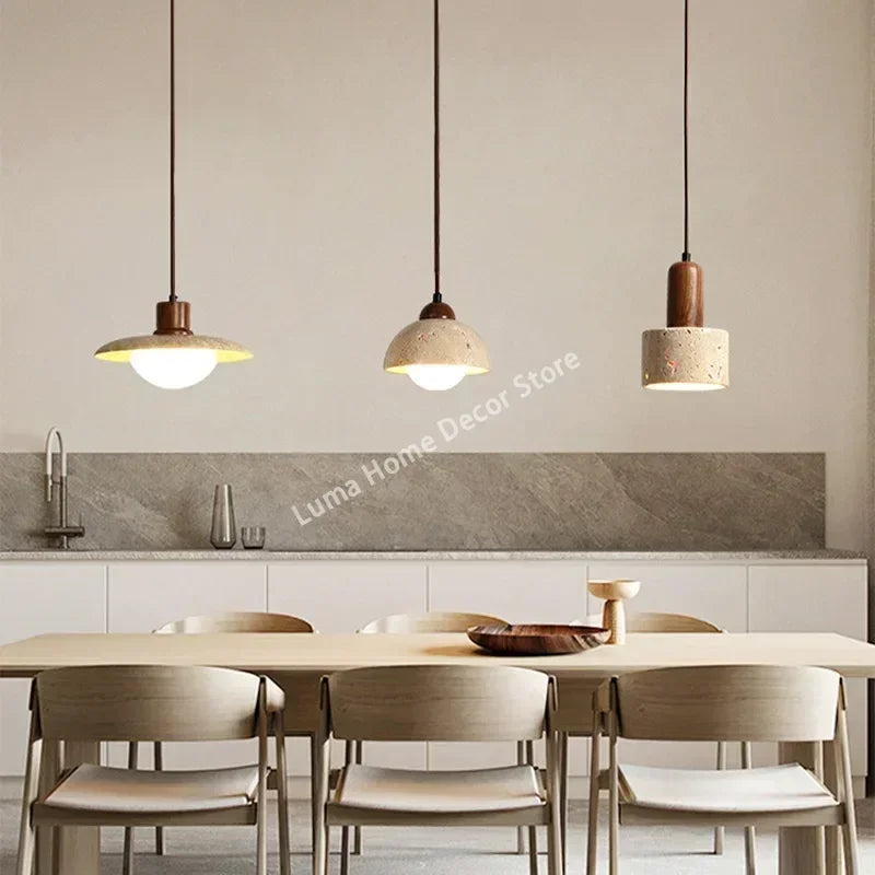 LUMA Cave Stone Pendant Light LED Yellow Travertine Hanging Lamp for Kitchen Island Restaurant Bedroom Livingroom Chandelier