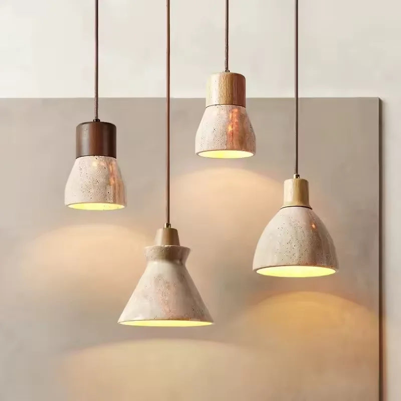 LUMA Cave Stone Pendant Light LED Yellow Travertine Hanging Lamp for Kitchen Island Restaurant Bedroom Livingroom Chandelier