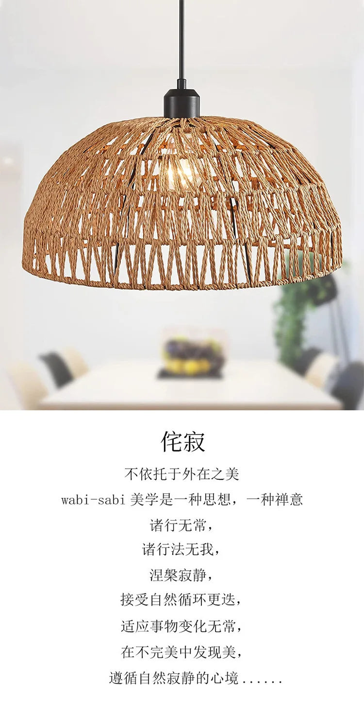 Newest Japanese-style hemp rope woven pendant lights B&B pastoral restaurant tea room inn bar bedroom rattan indoor lighting Hot