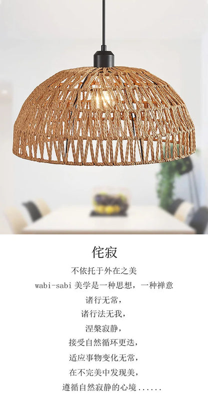 Newest Japanese-style hemp rope woven pendant lights B&B pastoral restaurant tea room inn bar bedroom rattan indoor lighting Hot