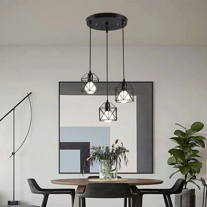 Vintage Pendant Lamp 3 head  Hanging Lamp Ceiling Chandelier Metal Shade E27 Black, suitable for living room, dining room