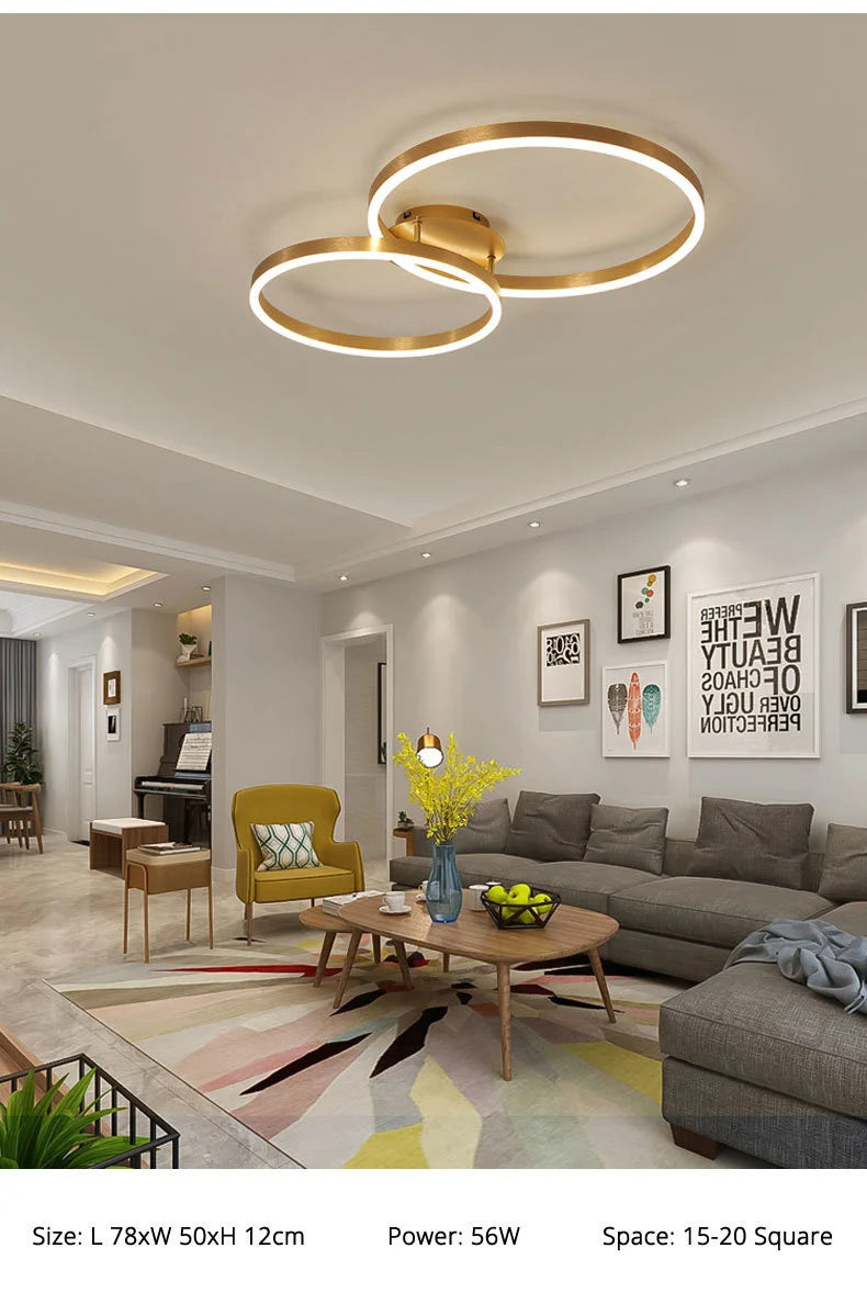 Black Led Chandeliers 3 Circle Bedroom Metal Living Dining Room Nordic Lighting Chandelier Brown Glossy Lamp Home Indoor Lamps