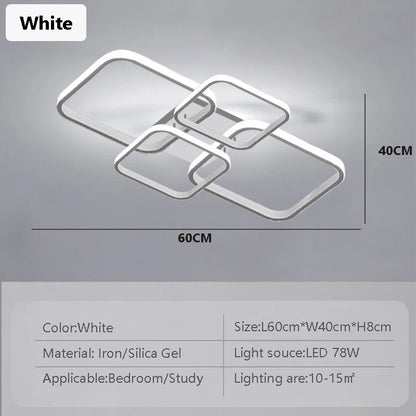 Modern LED Ceiling Lights Square 4 Heads Black And White Decorative Lamps For Bedroom Living Room Study Dining Room Home Fixture