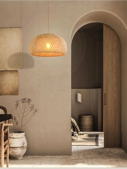 Bamboo Lantern 30cm Pendant Lamp Natural Rattan Wicker E27 LED Chandeliers Hand-Woven Lampshades Lighting Fixture Hanging Light