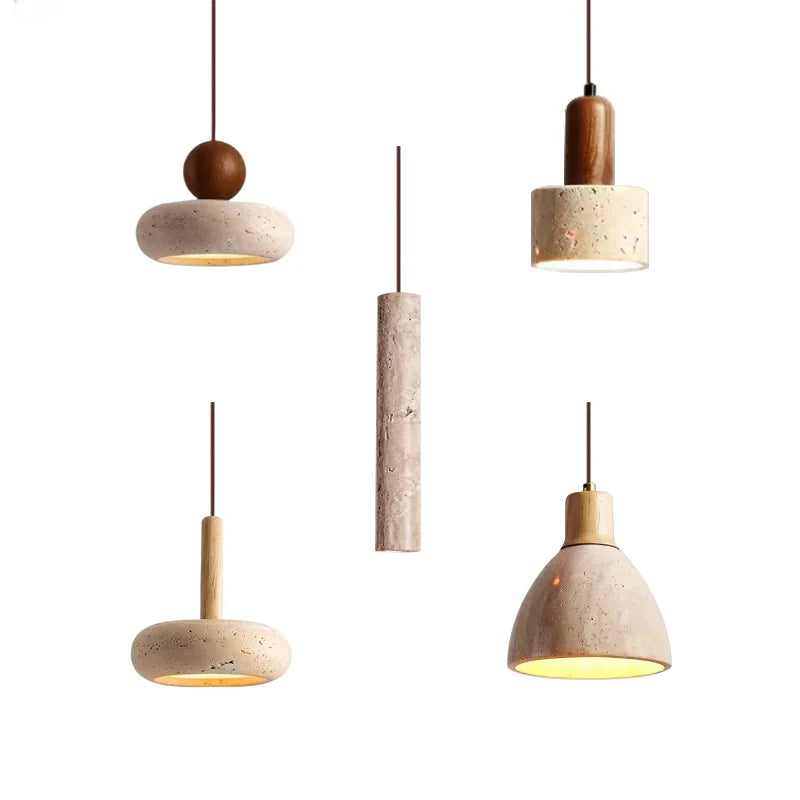 LUMA Cave Stone Pendant Light LED Yellow Travertine Hanging Lamp for Kitchen Island Restaurant Bedroom Livingroom Chandelier