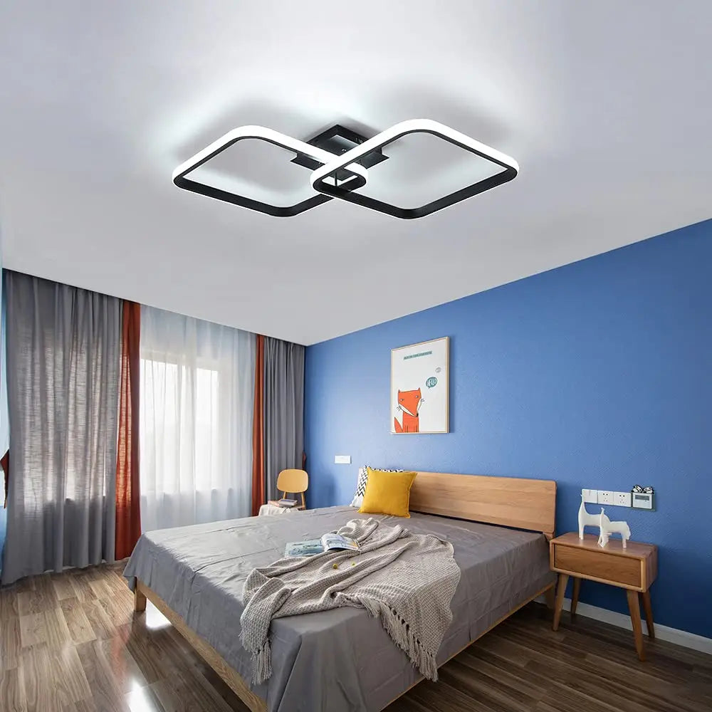 LED Ceiling Light Living Room Design,42W 4700LM Square Acrylic Ceiling Lamp,Black Modern Aluminum Ceiling Light Fixture