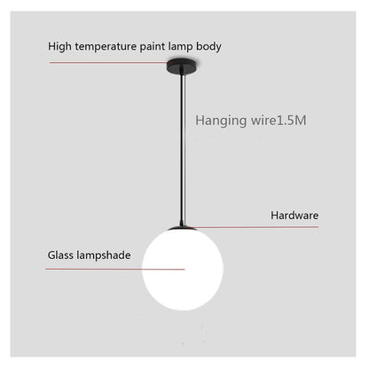 White circular glass ball pendant light, bar restaurant shop decorative light, study room bedroom light, bar desk lamp