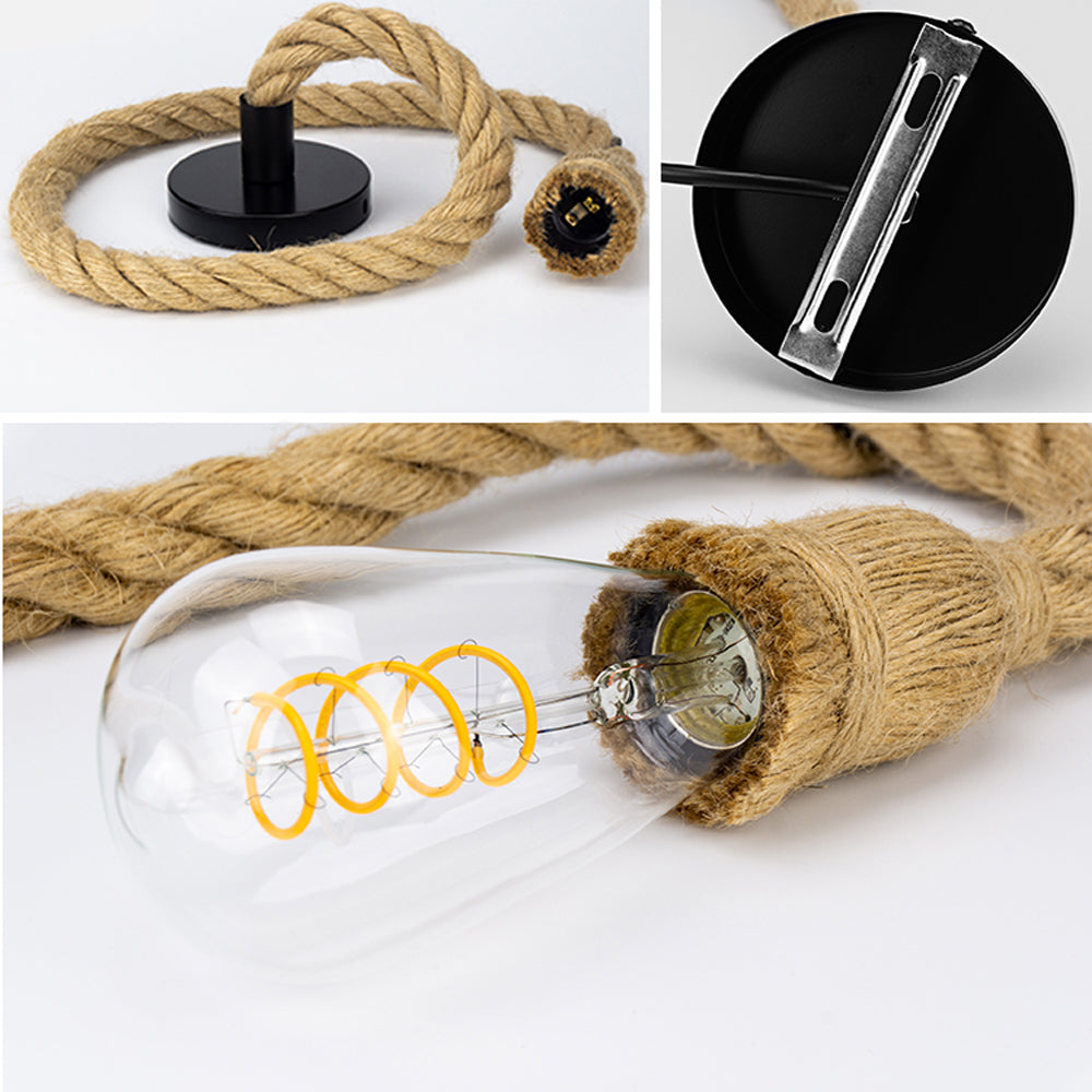 Industrial E27 Vintage Hemp Rope Pendant Lights Attic Personality Indoor Lightings for Loft/Living Room/Bar Pendant Chandelier