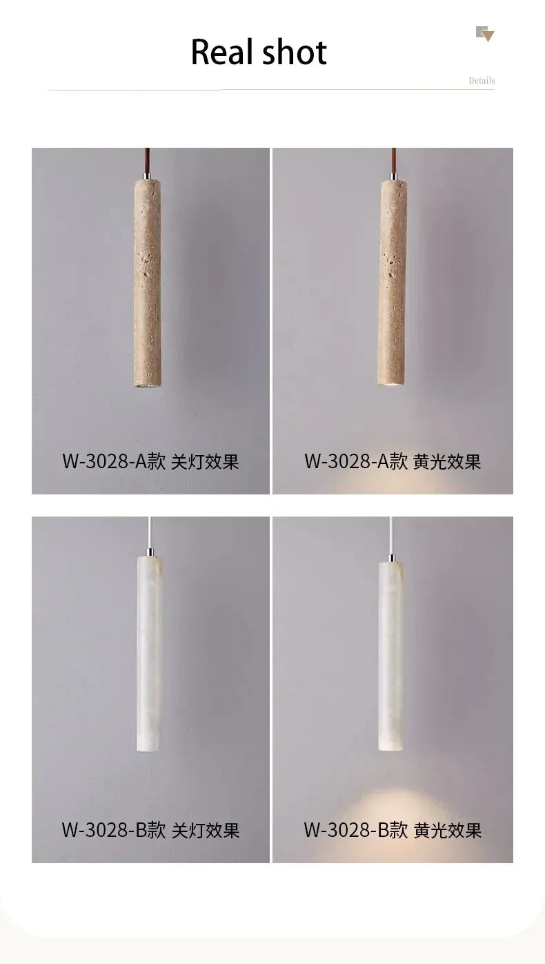 Led Pendant Lamp Long Tube Wood Ceiling Lamp Japan Style Quiet Wind Bedroom Bedside Chandelier Retro Modern travertine  lighting